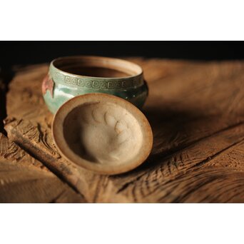 古萬古 緑釉蝙蝠耳急須　P300 