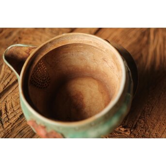 古萬古 緑釉蝙蝠耳急須　P300 