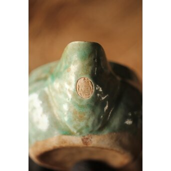 古萬古 緑釉蝙蝠耳急須　P300 