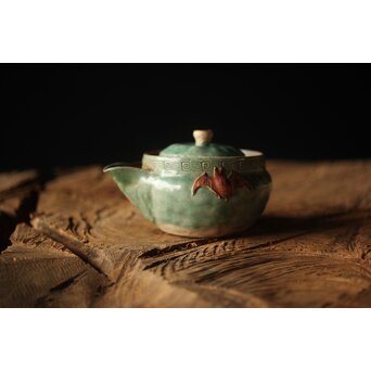 古萬古 緑釉蝙蝠耳急須　P300
