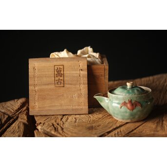 古萬古 緑釉蝙蝠耳急須　P300 