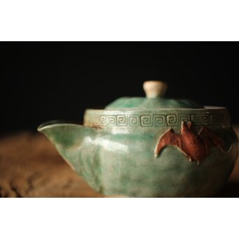 古萬古 緑釉蝙蝠耳急須　P300 