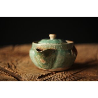 古萬古 緑釉蝙蝠耳急須　P300 