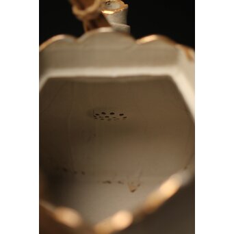 明治萬古 堀友直造 白泥花鶴細密色絵 五角形急須　P301 