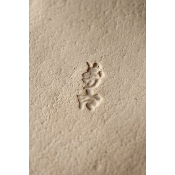 明治萬古 堀友直造 白泥花鶴細密色絵 五角形急須　P301 