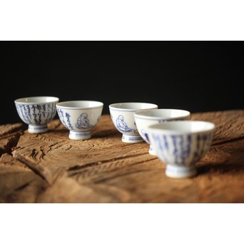 竹泉造 青華染付茶詩入 煎茶碗五客/湯冷　P304 