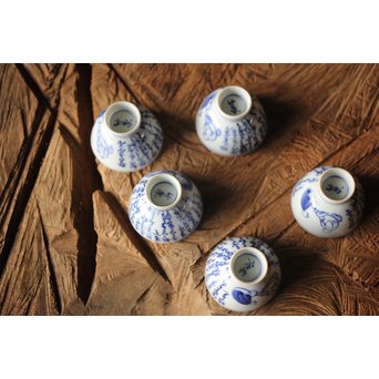 竹泉造 青華染付茶詩入 煎茶碗五客/湯冷　P304 