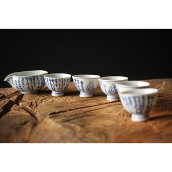 竹泉造 青華染付茶詩入 煎茶碗五客/湯冷　P304 