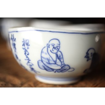 竹泉造 青華染付茶詩入 煎茶碗五客/湯冷　P304 