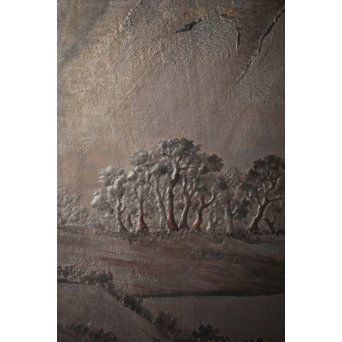 古代塗 蒲原塗か 群仙洞銘 横額/扁額 山水図　Q282 