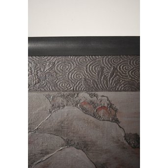 古代塗 蒲原塗か 群仙洞銘 横額/扁額 山水図　Q282 