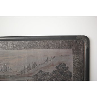 古代塗 蒲原塗か 群仙洞銘 横額/扁額 山水図　Q282 