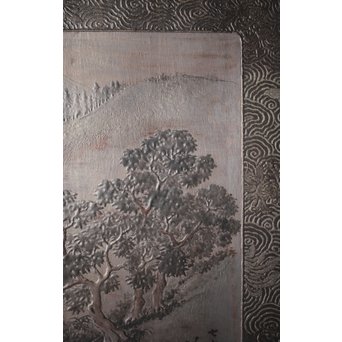 古代塗 蒲原塗か 群仙洞銘 横額/扁額 山水図　Q282 