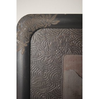 古代塗 蒲原塗か 群仙洞銘 横額/扁額 山水図　Q282 