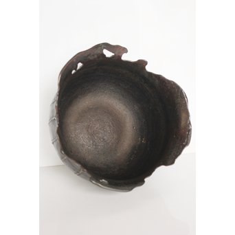 弘美作 佐渡銅器 斑柴銅 虫食手蓮葉文建水　M287 