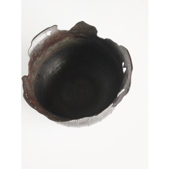 弘美作 佐渡銅器 斑柴銅 虫食手蓮葉文建水　M287 