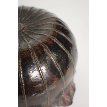 弘美作 佐渡銅器 斑柴銅 虫食手蓮葉文建水　M287 