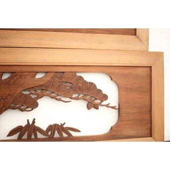 鶴亀木彫欄間 2枚1組　R0134 