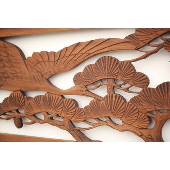 鶴亀木彫欄間 2枚1組　R0134 