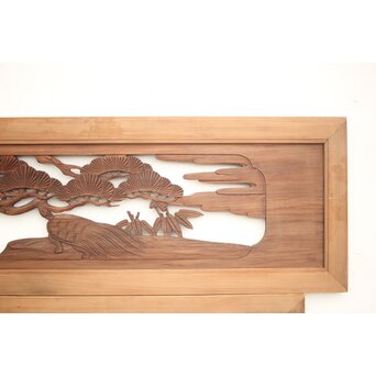 鶴亀木彫欄間 2枚1組　R0134 