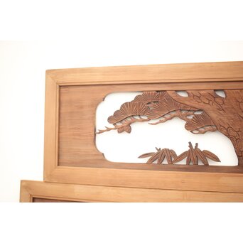 鶴亀木彫欄間 2枚1組　R0134 