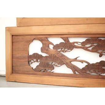 鶴亀木彫欄間 2枚1組　R0134 