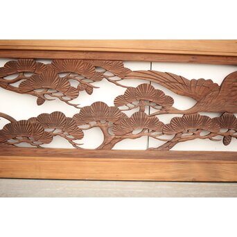 鶴亀木彫欄間 2枚1組　R0134 