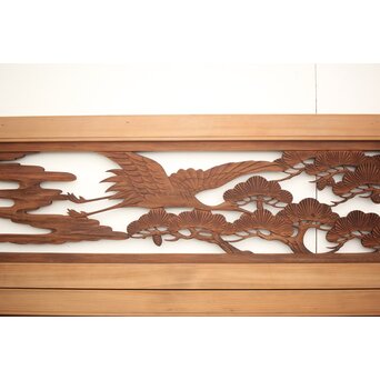 鶴亀木彫欄間 2枚1組　R0134 