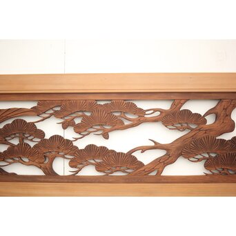 鶴亀木彫欄間 2枚1組　R0134 