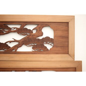 鶴亀木彫欄間 2枚1組　R0134 