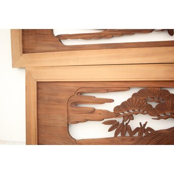 鶴亀木彫欄間 2枚1組　R0134 