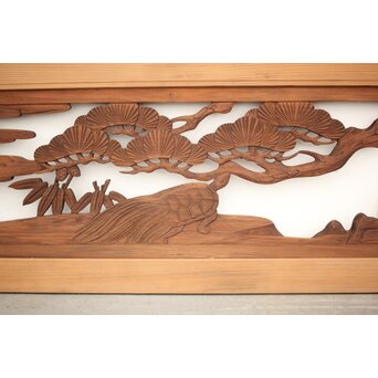 鶴亀木彫欄間 2枚1組　R0134 