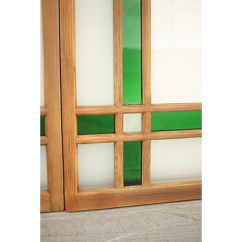 緑色ガラス 中型建具 2枚1組　GD0080Y 