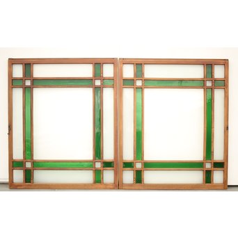 緑色ガラス 中型建具 2枚1組　GD0080Y 