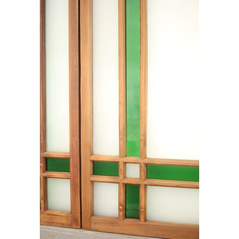 緑色ガラス 中型建具 2枚1組　GD0080Y 