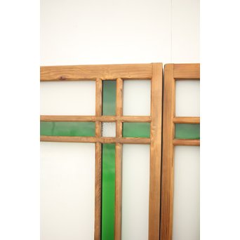 緑色ガラス 中型建具 2枚1組　GD0080Y 