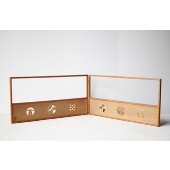 横山一夢 円文二曲 風炉先屏風 共箱　X321