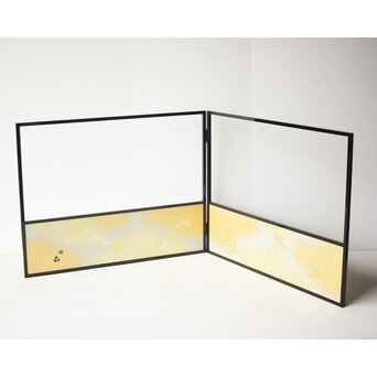 表具師 奥村吉兵衛【瑞鳳腰風炉先屏風】自筆画賛 鵬雲斎書付 共箱　Z275 