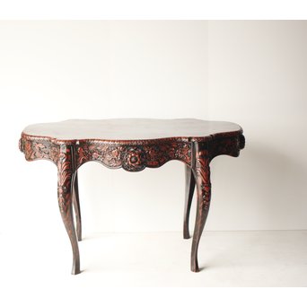 皇室系菊木彫 鎌倉彫机　T445