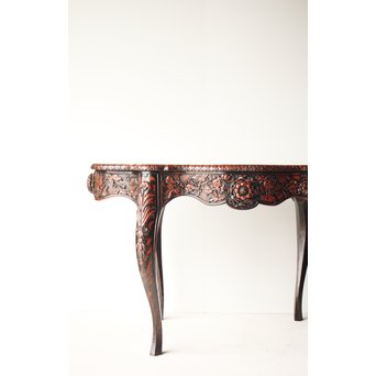 皇室系菊木彫 鎌倉彫机　T445 