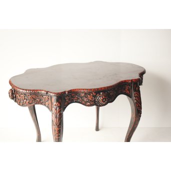 皇室系菊木彫 鎌倉彫机　T445 