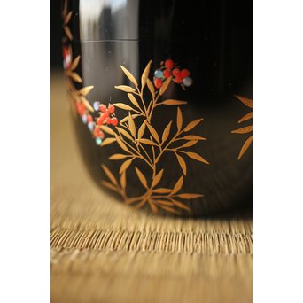 加賀蒔絵師 坂下雄峰 南天蒔絵 大棗 共箱　Q287 