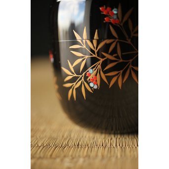 加賀蒔絵師 坂下雄峰 南天蒔絵 大棗 共箱　Q287 