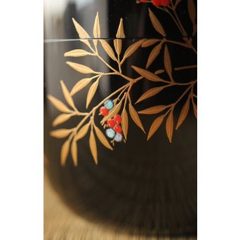 加賀蒔絵師 坂下雄峰 南天蒔絵 大棗 共箱　Q287 