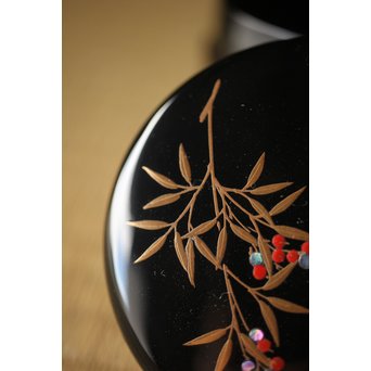 加賀蒔絵師 坂下雄峰 南天蒔絵 大棗 共箱　Q287 