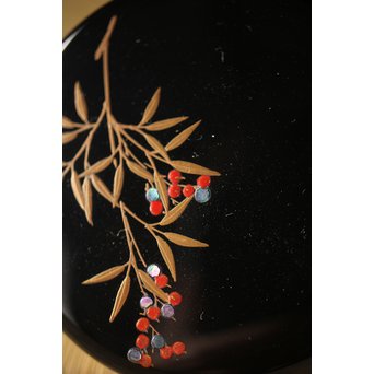 加賀蒔絵師 坂下雄峰 南天蒔絵 大棗 共箱　Q287 