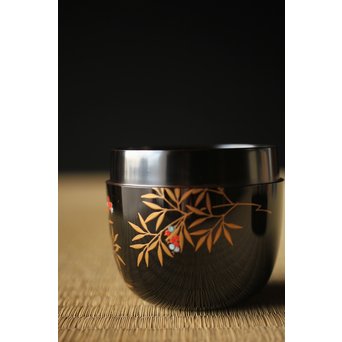 加賀蒔絵師 坂下雄峰 南天蒔絵 大棗 共箱　Q287 