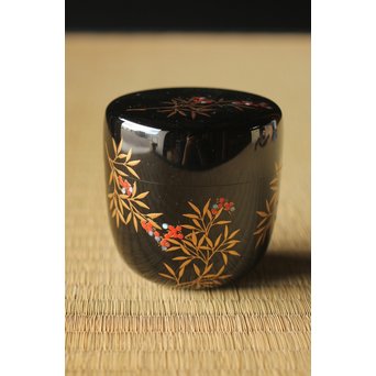 加賀蒔絵師 坂下雄峰 南天蒔絵 大棗 共箱　Q287 