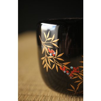 加賀蒔絵師 坂下雄峰 南天蒔絵 大棗 共箱　Q287 