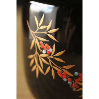 加賀蒔絵師 坂下雄峰 南天蒔絵 大棗 共箱　Q287 